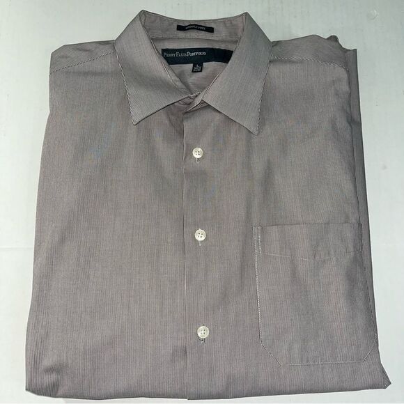 Perry Ellis Portfolio Men’s Long Sleeve Button Down Dress Shirt Gray Size Large - Picture 10 of 10